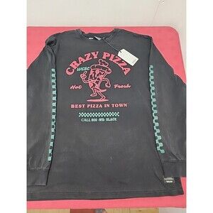 Wesc Crazy Pizza Long Sleeve Tee Vintage Wash Black Mens XXL New With Tags